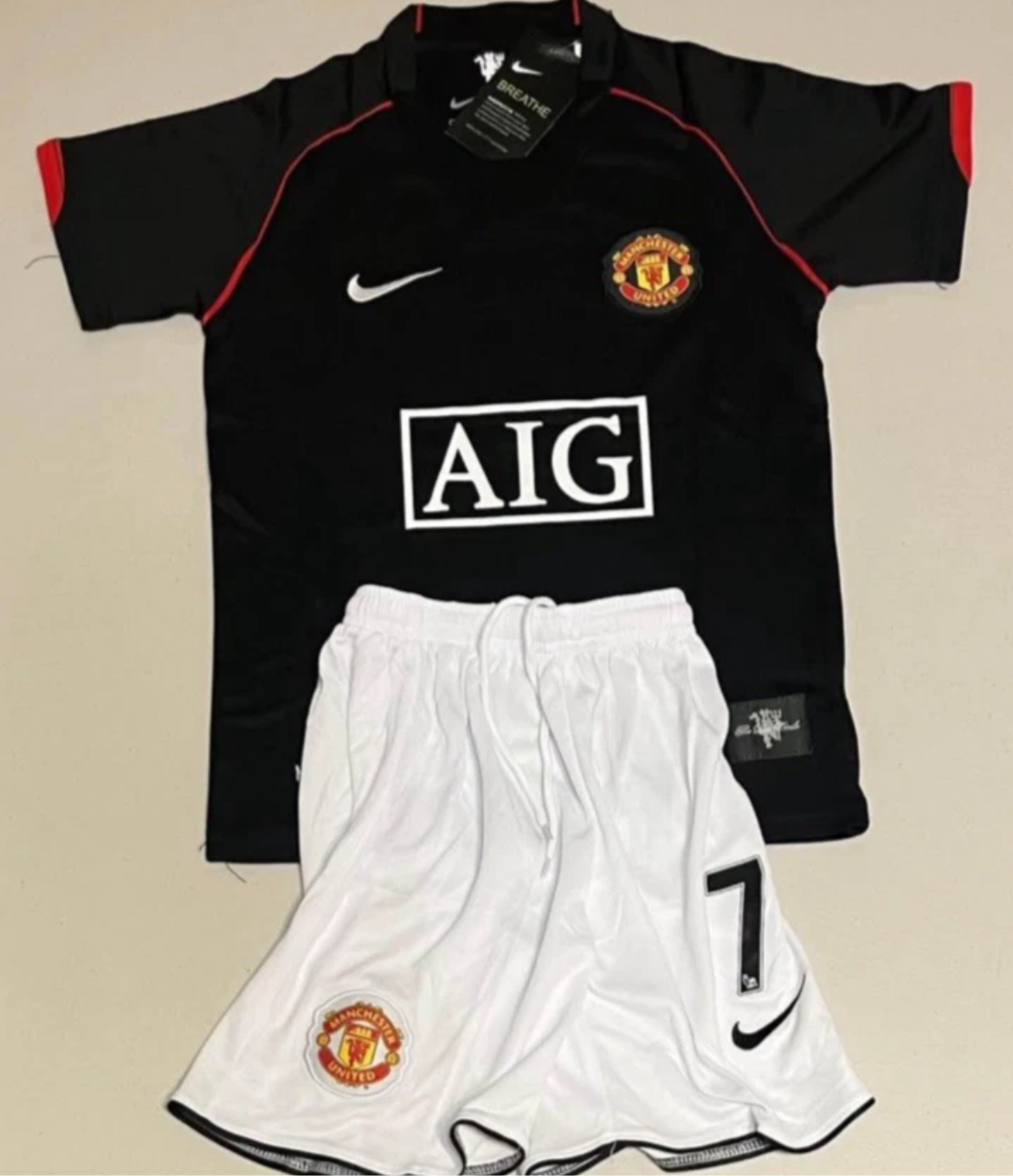 RONALDO MAN U BLACK 07/08 AWAY KIDS SET