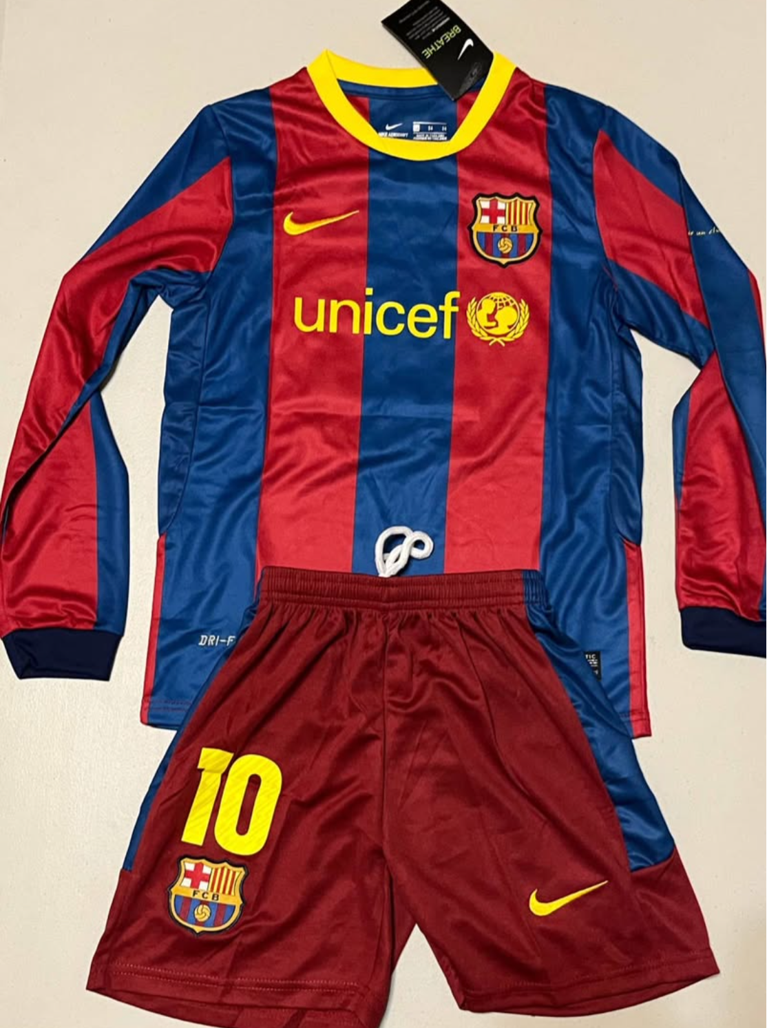 Messi Barcelona long sleeve kids retro set
