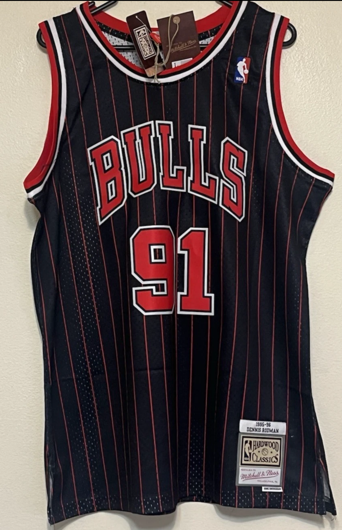 RODMAN  CHICAGO BULLS BLACK STRIPE 1995/96 RETRO JERSEY
