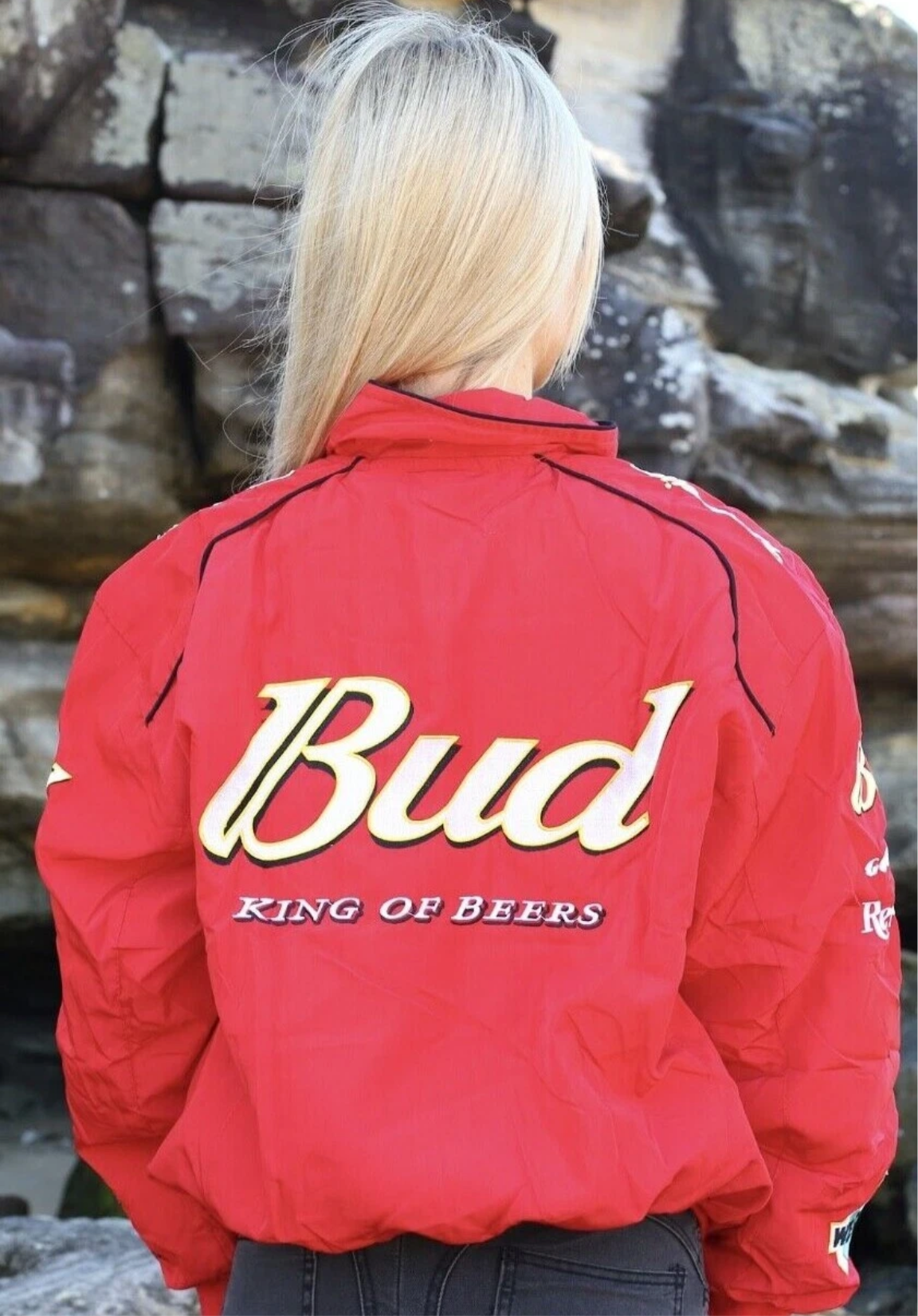 DALE EARNHARDT JR NASCAR RED BUDWEISER RACING WINTER JACKET