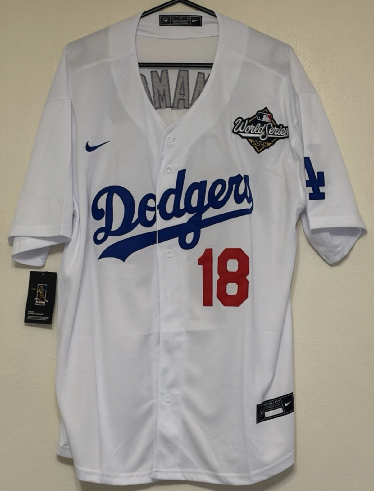 YAMAMOTO LA DODGERS 2025 WORLD SERIES WHITE BASEBALL JERSEY