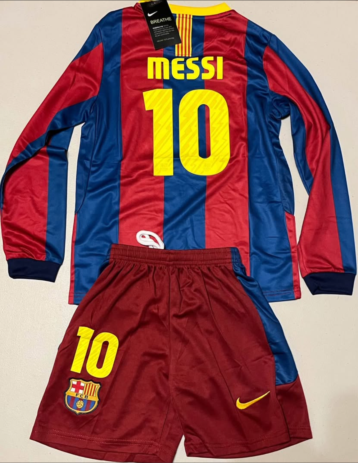 Messi Barcelona long sleeve kids retro set