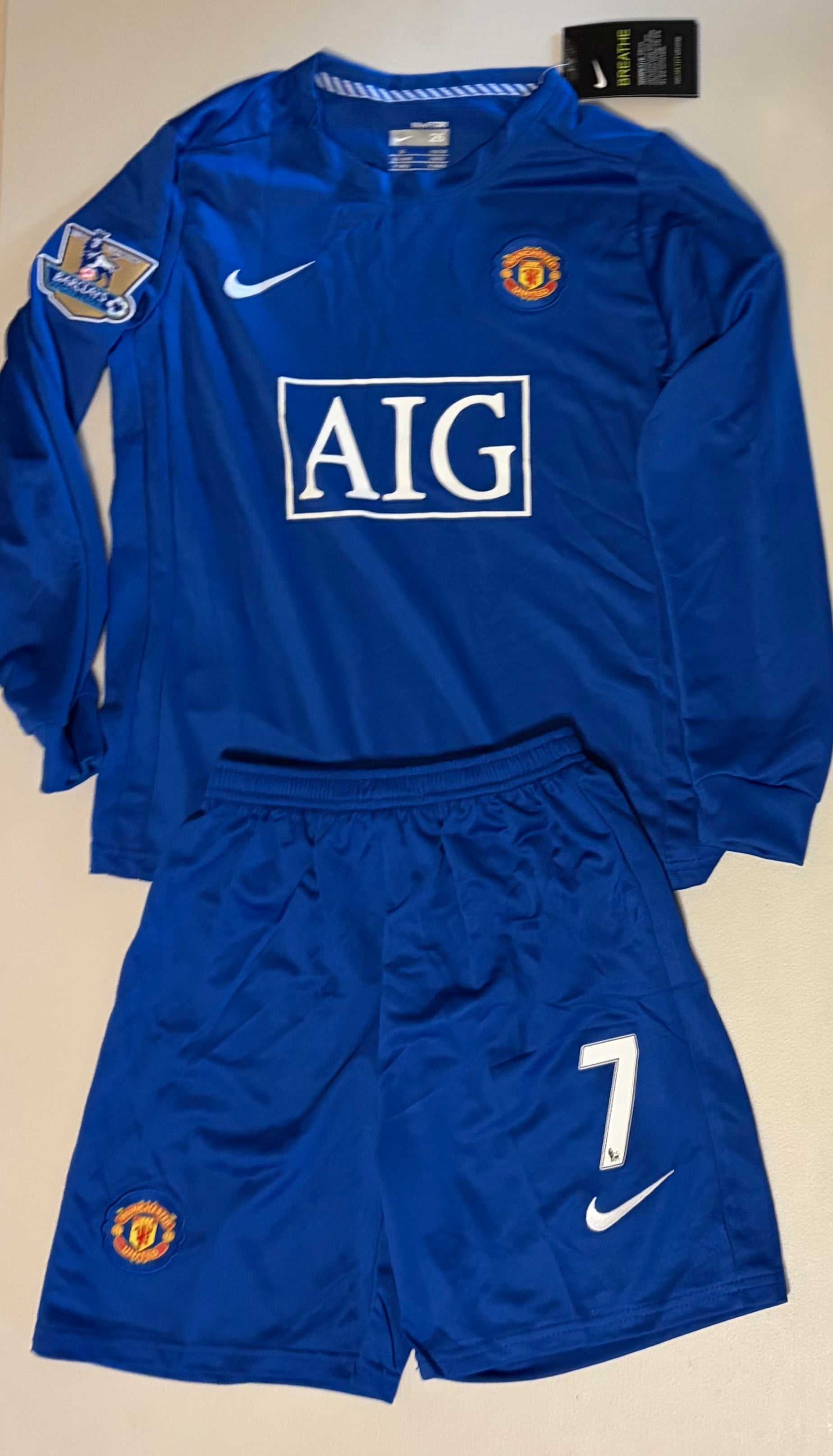 RONALDO 2007/08 MANCHESTER UNITED LONG SLEEVE BLUE AWAY JERSEY