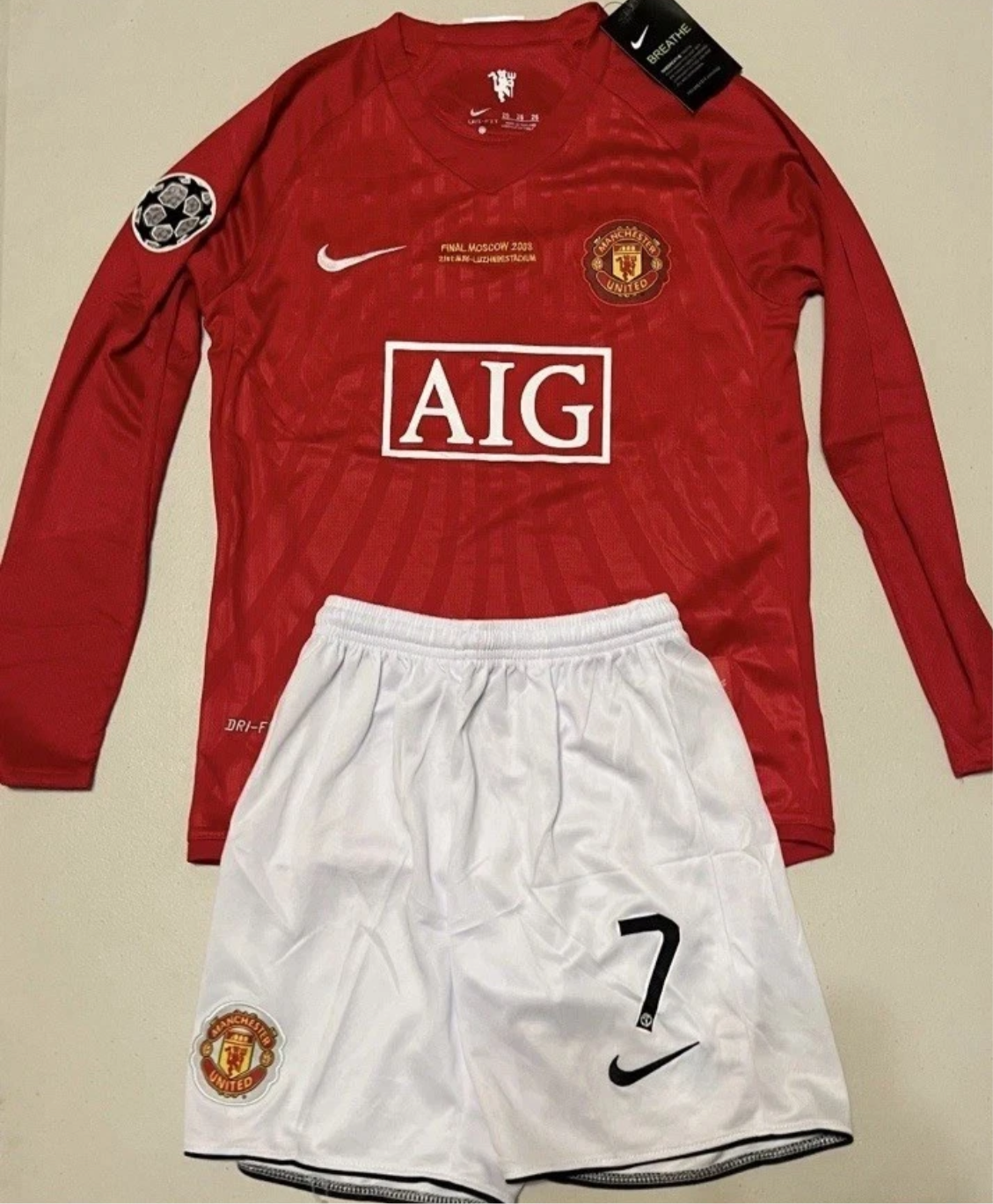 Ronaldo Man U 07/08 long sleeve champions league final kids set