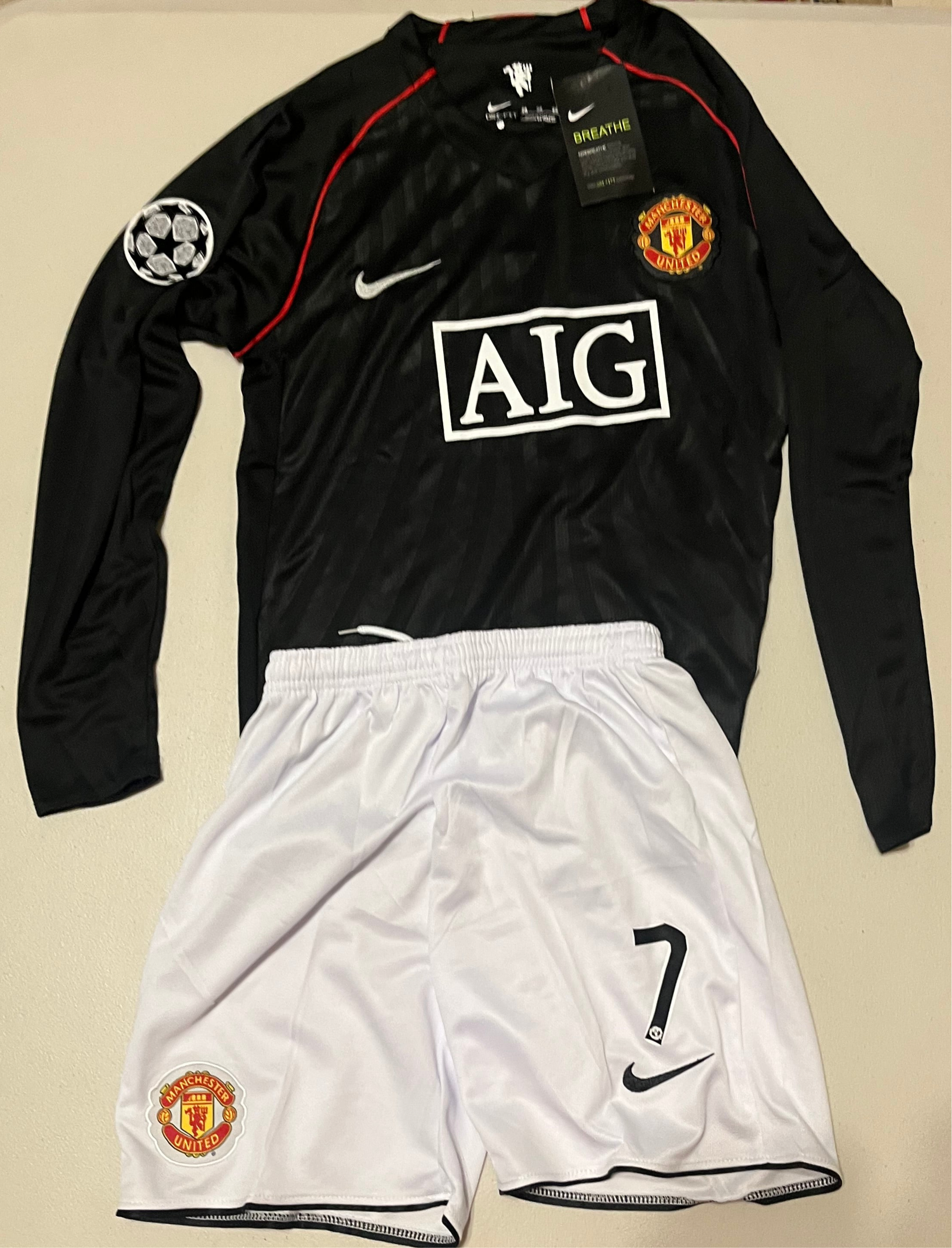 Ronaldo 07/08 Man U black away long sleeve kids set