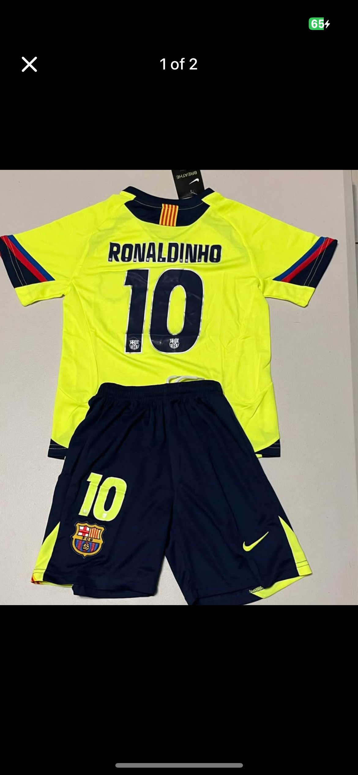 RONALDINHO BARCELONA RETRO AWAY KIDS SET