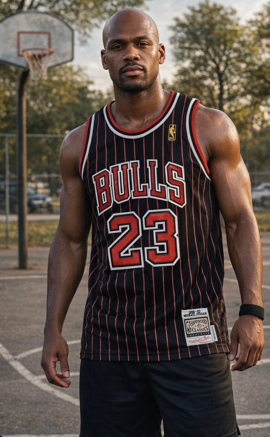 MICHAEL JORDAN BULLS 1996/97 BLACK AND RED STRIPE JERSEY