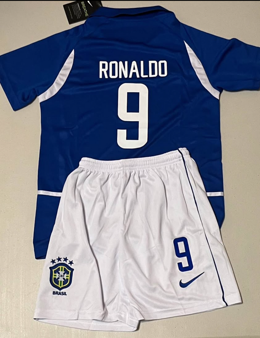 RONALDO BRAZIL 2002 WORLD CUP AWAY KIDS SET