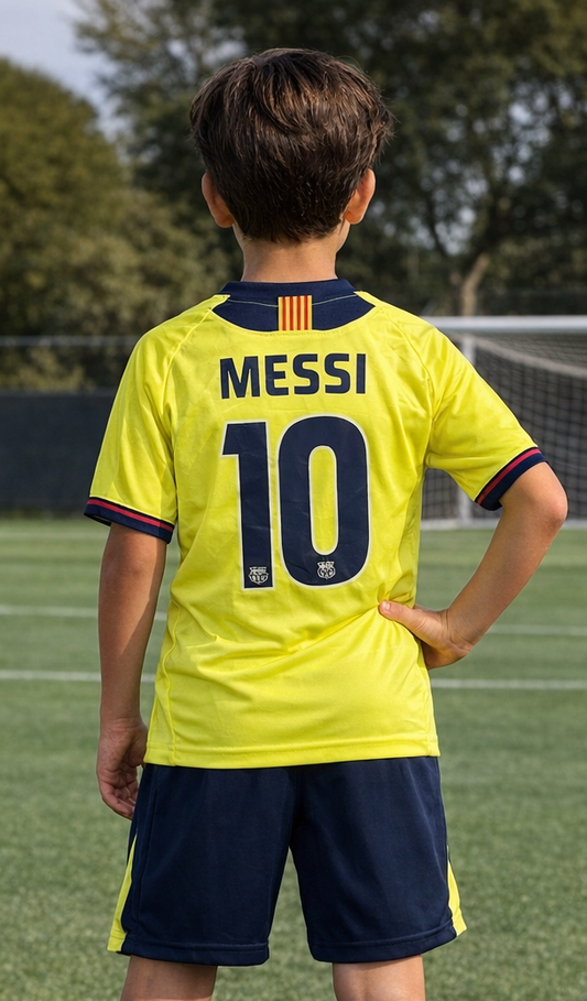 Messi Barcelona retro away kids set