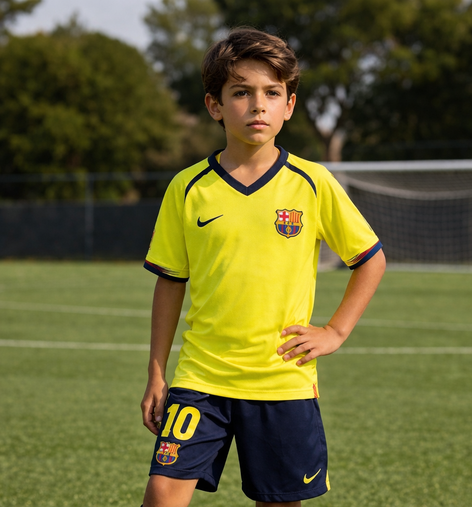 Messi Barcelona retro away kids set