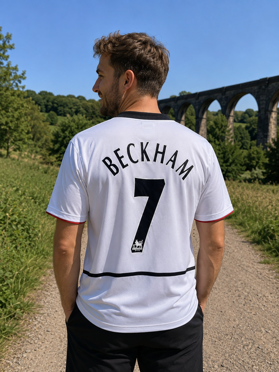 BECKHAM MAN U WHITE AWAY VODAFONE JERSEY