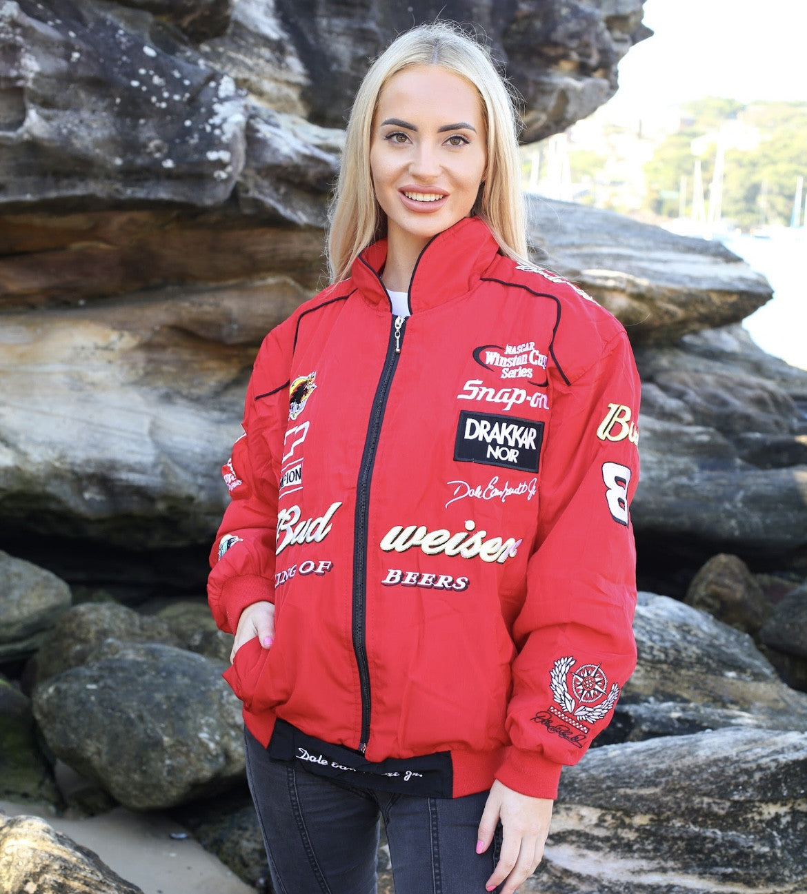 DALE EARNHARDT JR NASCAR RED BUDWEISER RACING WINTER JACKET